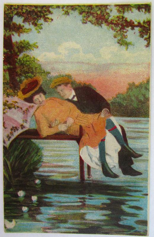  ROMANTIC COUPLE EROTIC COMIC RISQUEL OT OF 6 ANTIQUE POSTCARDS