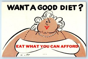 c1950's Humor Fat Woman Want A Good Diet Eat What You Can Afford Postcard