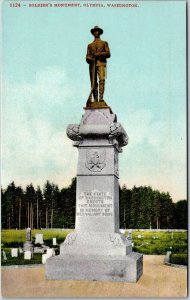 Olympia Washington WA, Soldier's Erects Monument, Statue, Vintage Postcard