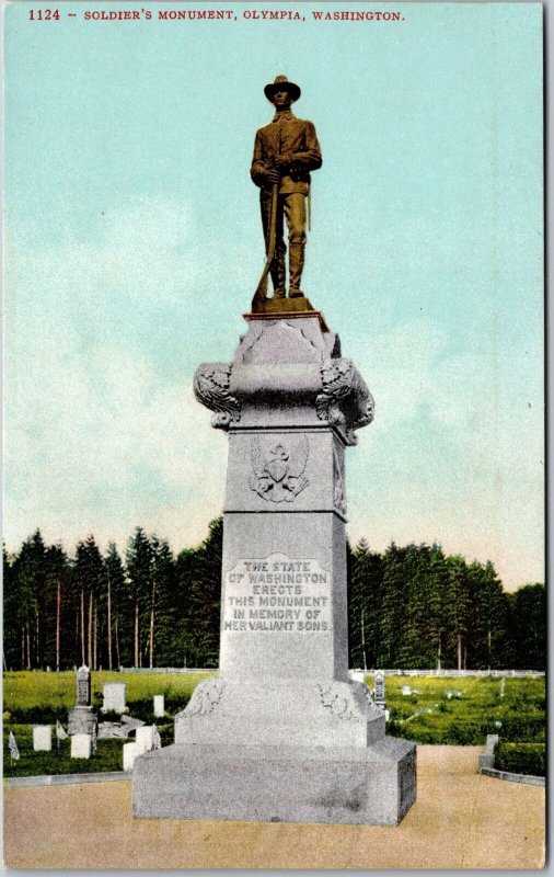 Olympia Washington WA, Soldier's Erects Monument, Statue, Vintage Postcard