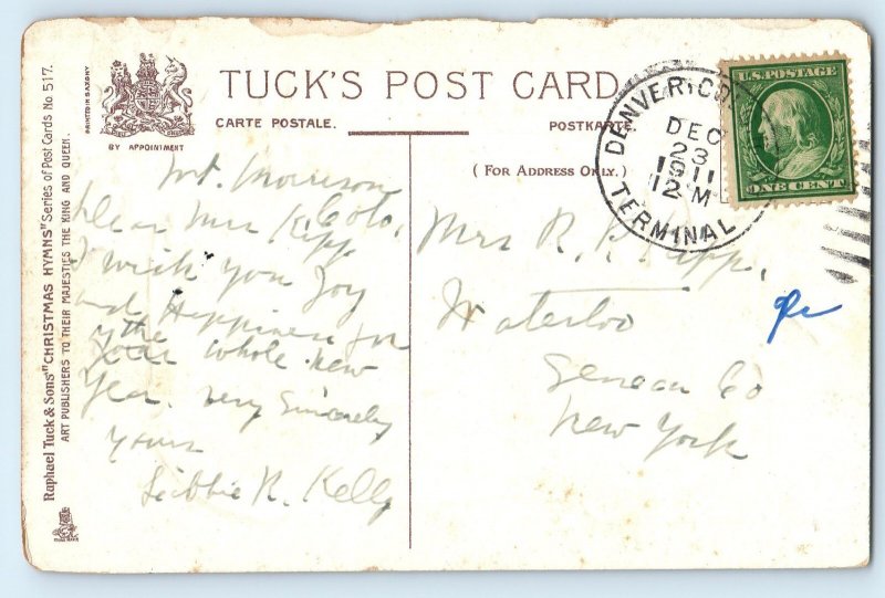Denver CO Postcard Happy Christmas Hymns c1950’s Tuck Art Posted Antique