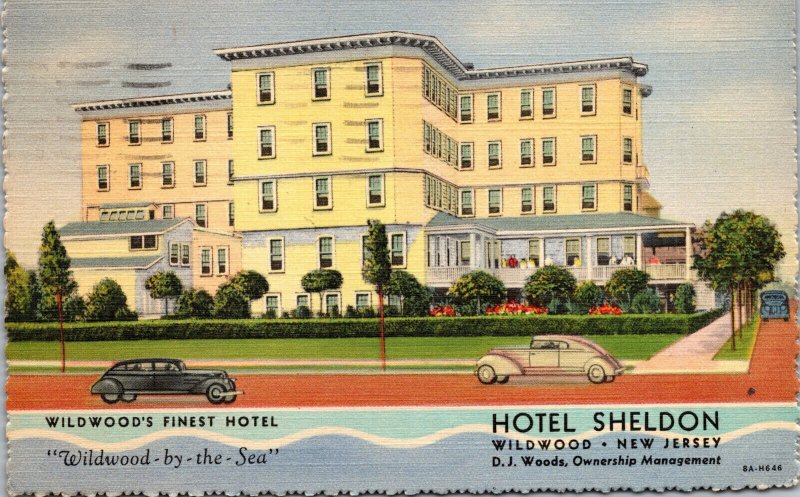 Vtg 1930s Hotel Sheldon Wildwood New Jersey NJ Linen Postcard