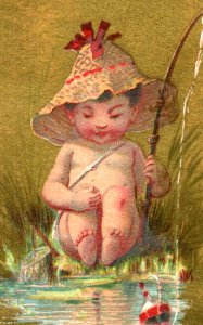 1880s The White Grecian Soap Adorable Child Fishing P60