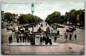 Chicago Illinois c1910 Postcard Grand Boulevard Looking South Wagons Bicycles