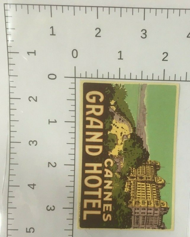 Grand Hotel Cannes Luggage Label Sticker Poster Stamp Vtg France 