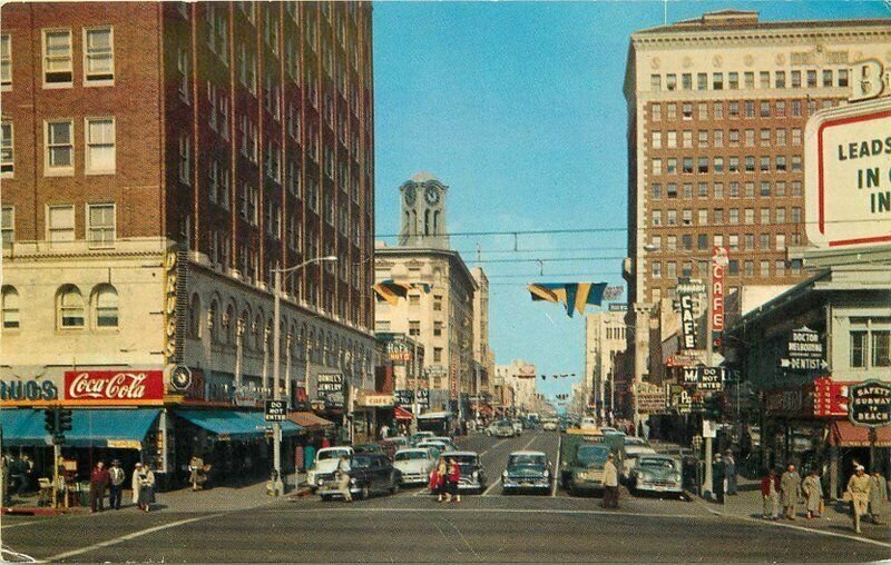 California Long Beach Pine Avenue Main 1950s Crocker Postcard autos 22-2254