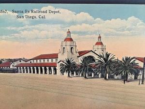 Postcard Early 1900s View of Santa Fe Railroad Depot in San Diego, CA    X8
