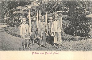 GRUSS AUS GAROET GARUT JAVA INDONESIA CHILDREN MUSCIAL INSTRUMENTS POSTCARD