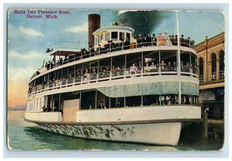 C 1910 Belle Isle Pleasure Boat, Detroit. Mich. Postcard F98 