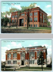 2 Postcards EMPORIA, KS  Library & Science Building KANSAS STATE NORMAL c1910s