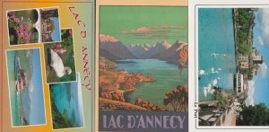 Annecy Port Map Ship Lac D'Annecy France 3x Mint Postcard s