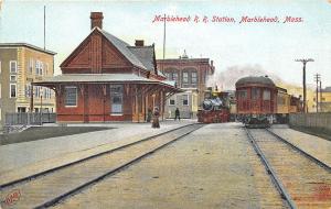 Marblehead MA Railroad Station Train Depot Metropolitan News Co. Postcard