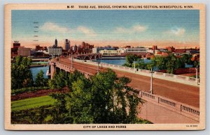 Minneapolis Minnesota~Third Ave Bridge Showing Milling Section~Vintage Linen PC