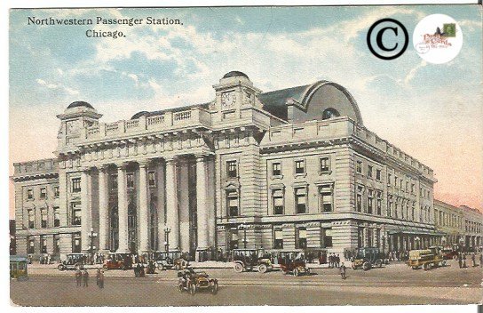 Old Postcard of Northwestern Passenger Station Chicago IL Madison Street Scene