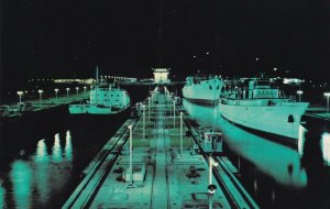 PANAMA CANAL, 1940-60s; Miraflores Locks, Night Scene