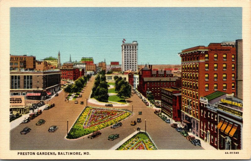 Vtg 1930s Preston Gardens Baltimore Maryland MD Linen Postcard