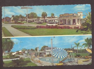 OCALA FLORIDA THE FRENCH COURT MOTEL OLD CARS SWIMMING POOL ADVERTISING POSTCARD