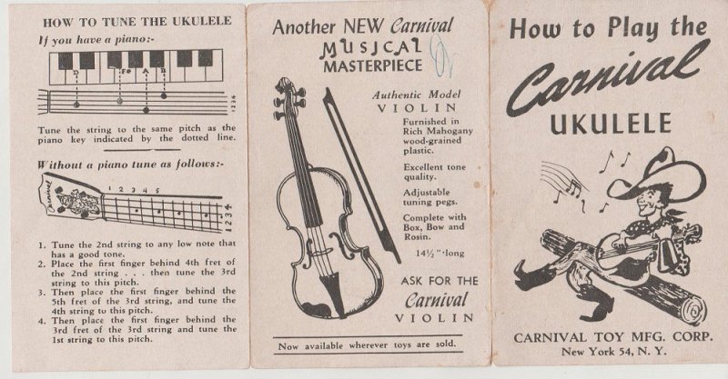 Carnival Ukelele Instructions, Vintage Fold-Out