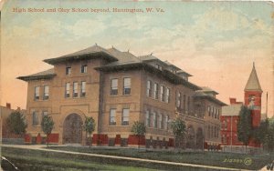 J20/ Huntington West Virginia Postcard c1910 High School Oley School 91