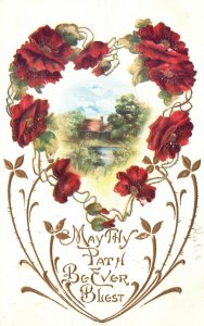 Vintage Postcard 1908 May Thy Path Be Ever Bless Landscape Heart Flower Design