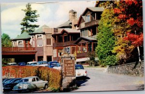 Postcard NY Adirondacks Lake Placid Club entrance cars