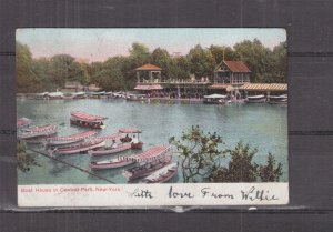NEW YORK, CENTRAL PARK, BOAT HOUSE, 1908 ppc., used.