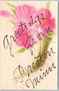 c1910s Preston, MN Greetings Mica Glitter Novelty Embossed Postcard Minn A170