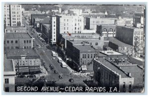 1950 Bird's Eye View Of Second Avenue Cedar Rapids Iowa IA Posted Cars Postcard