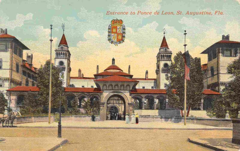 Ponce de Leon Hotel Entrance St Augustine Florida 1910c postcard
