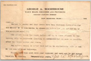 1920  New Bedford  Massachusetts  George A. Moorehouse Grocer  Document  8 x 5