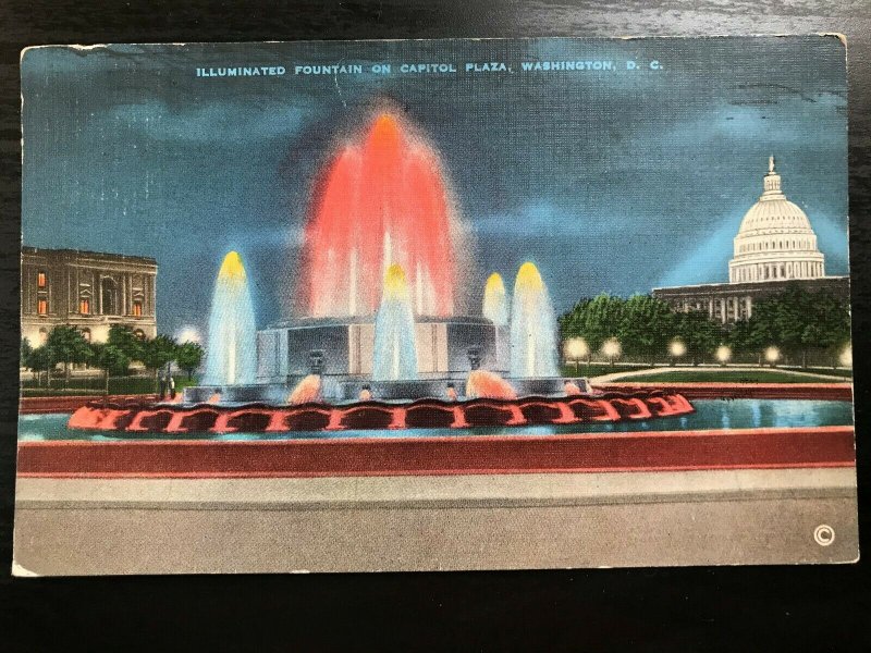 Vintage Postcard 1941 Illuminated Fountain Capitol Plaza Washington, D.C.