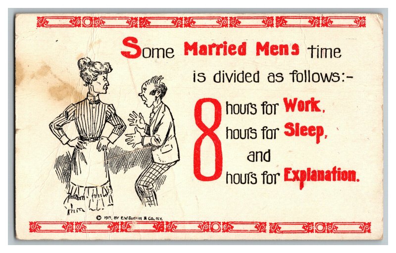 Postcard Some Married Men's Time Divided As Follows Vintage Standard View Card