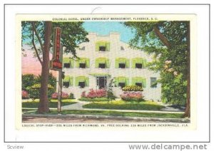 Colonial Hotel, Under Ownership Management, Florence, South Carolina, PU-30-40s