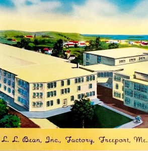 L.L. Bean Factory Freeport Maine Postcard Retail Outlet Historic c1950-60 PCBG1B