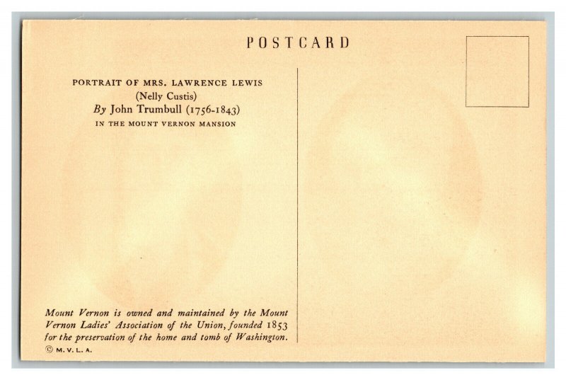 Portrait Of Mrs Lawrence Lewis Vintage Standard View Postcard Mount Vernon 