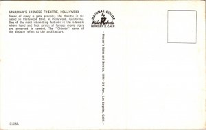 Graumans Chinese Theatre Hollywood Blvd California Natural Color Vtg Postcard 