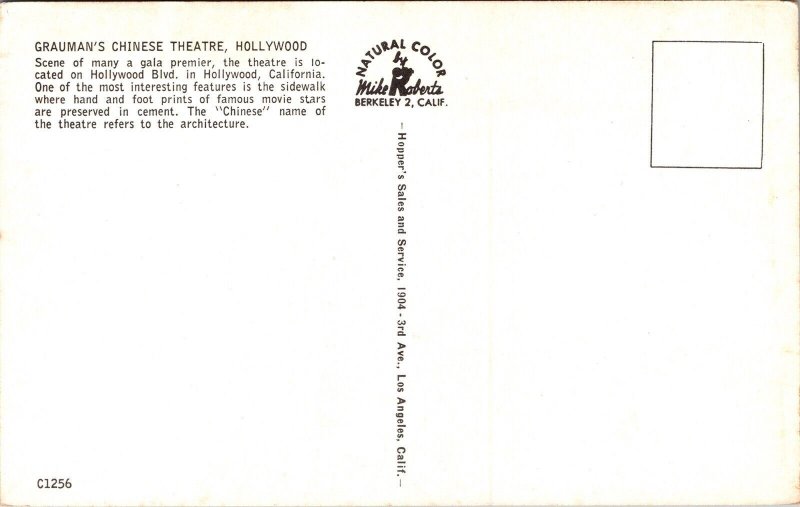 Graumans Chinese Theatre Hollywood Blvd California Natural Color Vtg Postcard 