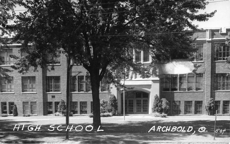 Archbold Ohio~Big Shade in Front of Entrance to High School~RPPC c1950 Postcard 