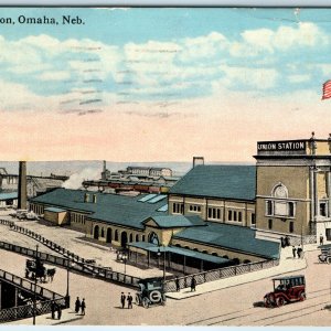 c1910s Omaha, NE Union Station PC Railway Train Depot Trolley Touring Car A276