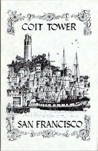 postcard California - San Franciso Coit Tower  - from drawing by artist Jaqua