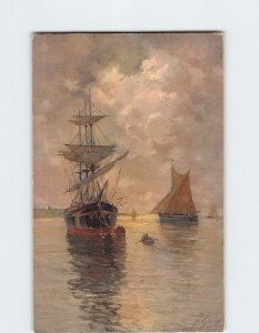 Postcard Ships Boats Seascape Scenery Painting/Art Print