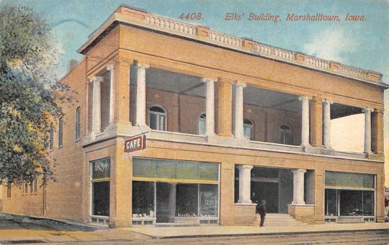 Marshalltown Iowa Elks Building Street View Antique Postcard K32400