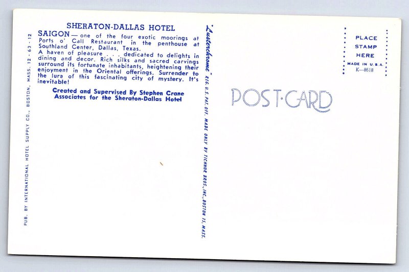 Saigon Restaurant-Sheraton Dallas Hotel Dallas Texas Postcard