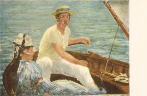 MANET. Couple.  Im Boat Fine painting,  vintage Austrian postcard