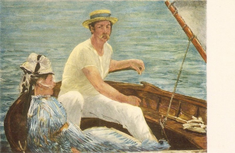 MANET. Couple.  Im Boat Fine painting,  vintage Austrian postcard