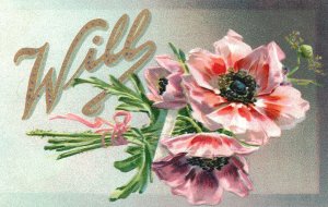 Vintage Postcard  Will Name Post Card Flower Design Art Raphael Tuck & Sons