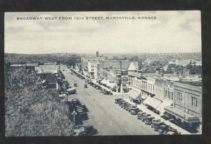 MARYSVILLE KANSAS DOWNTOWN BROADWAY STREET SCENE VINTAGE POSTCARD 1910