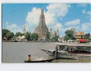 Postcard View of Wat-Arun by the Chao-Praya river-side, Bangkok, Thailand