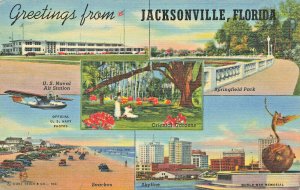 Jacksonville FL Multi-View Airplane 1949 Linen R. P. O. Postcard