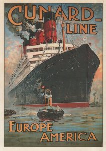 Cunard Line Europe to America Ship Advertising Postcard